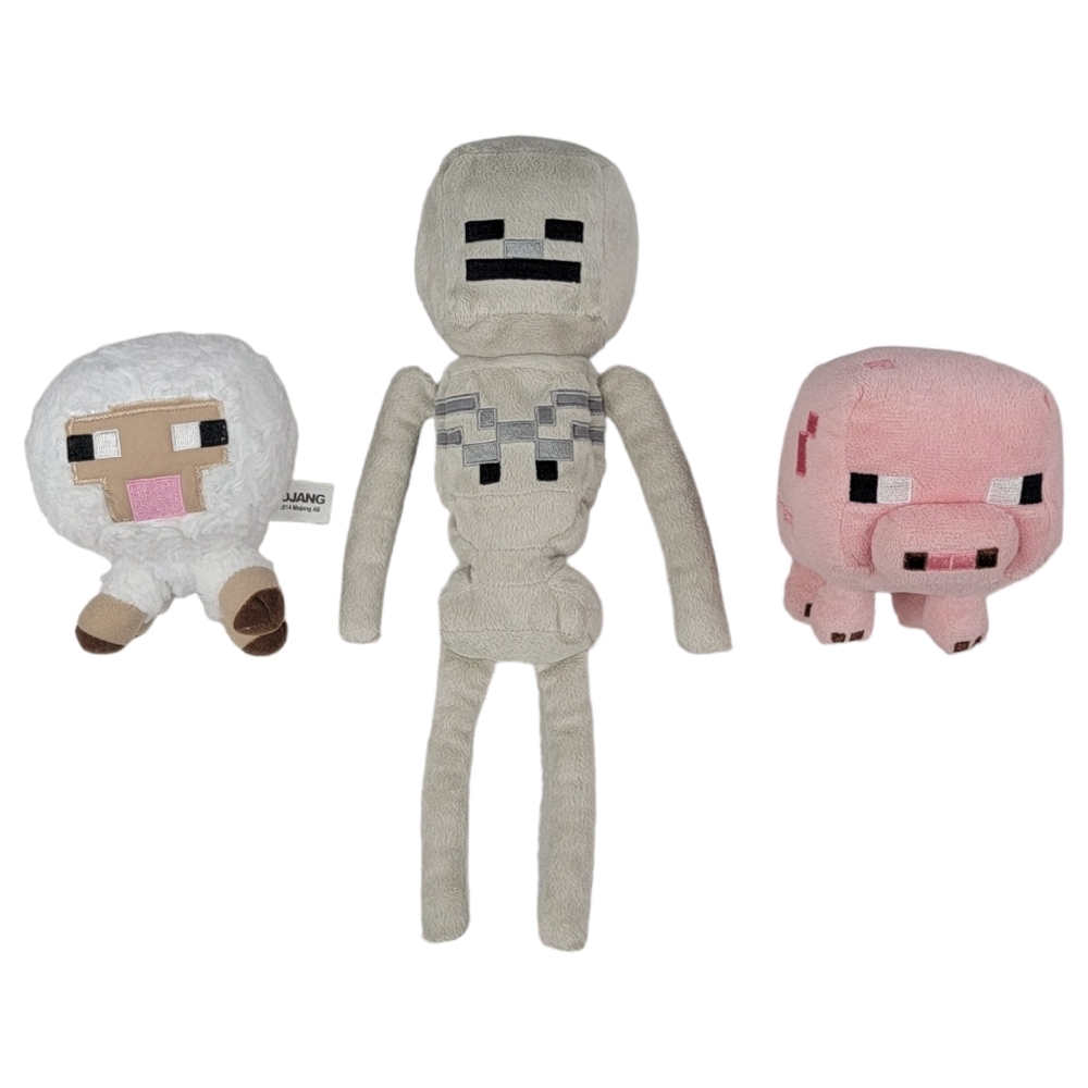 Minecraft Plush Set - Skeleton Jinx, Sheep & Pink Pig - Mojang